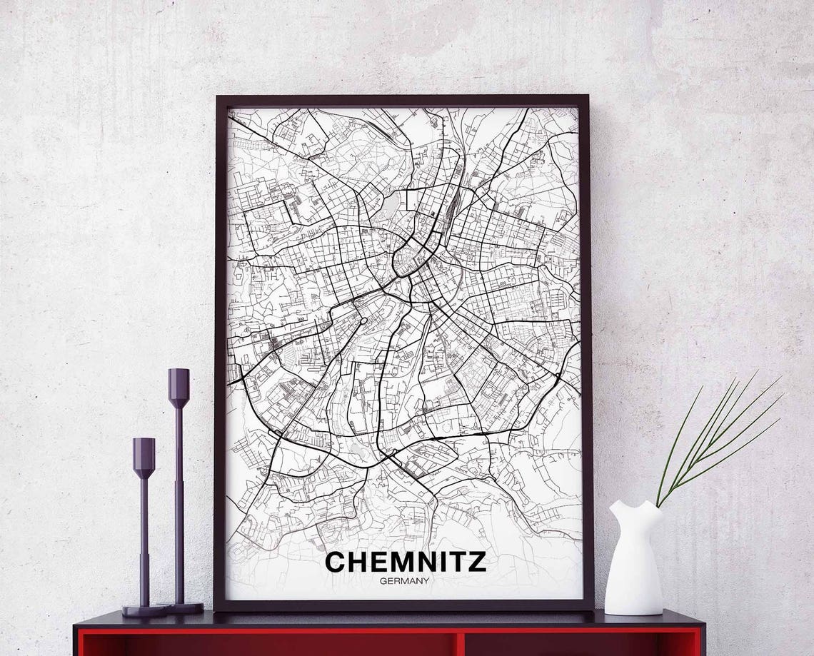 Chemnitz Germany City Map Black White Minimalist Hometown Poster