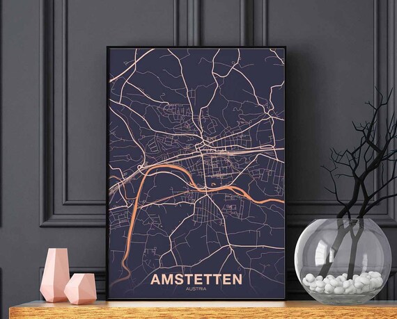 Amstetten Austria Map Poster Color Hometown City Print Modern Home Decor Office Decoration Wall Art Dorm Bedroom Gift