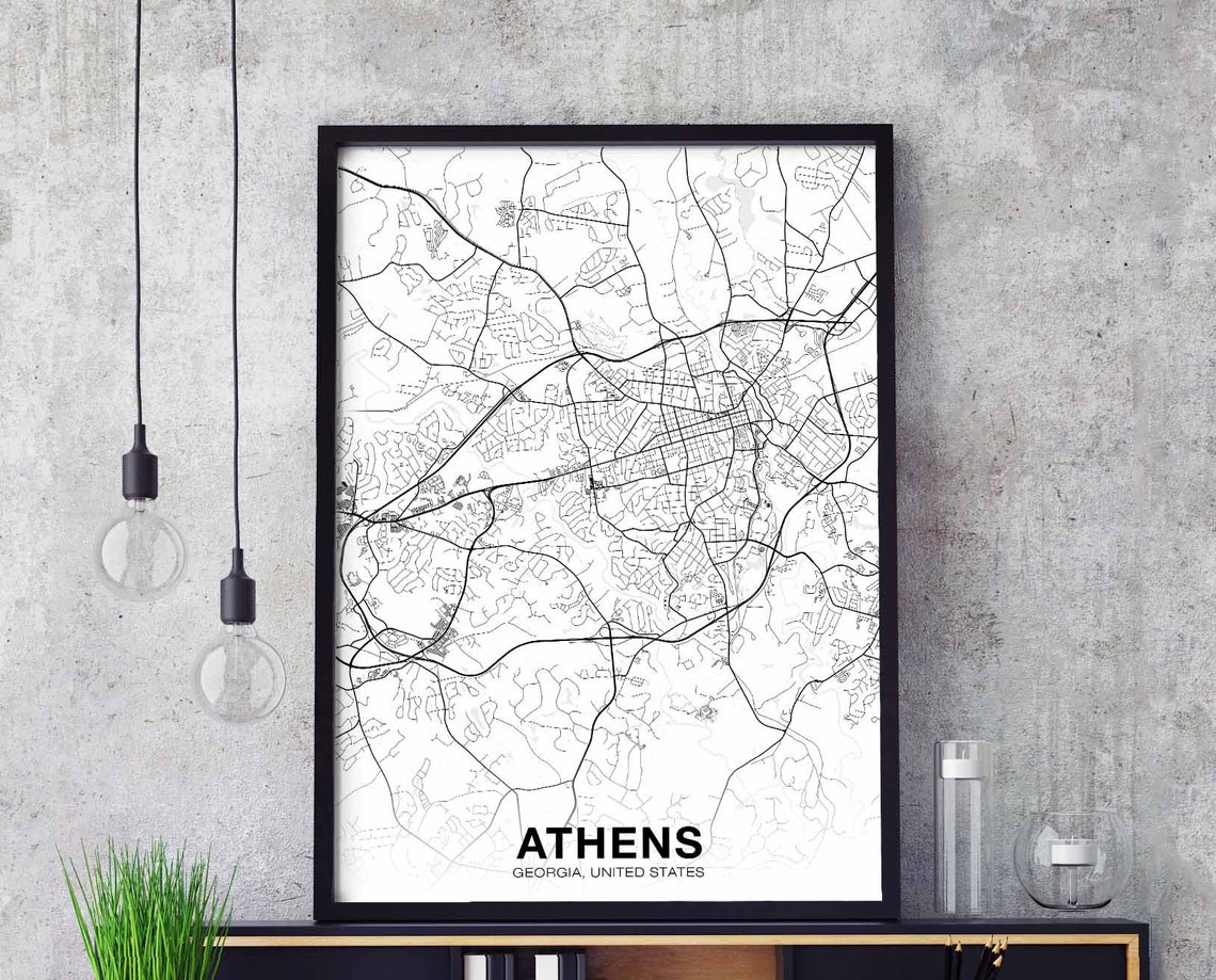 Athens Georgia Minimalist Black and White Street Map City Poster