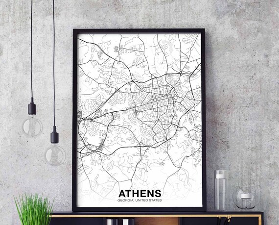 Athens Georgia Ga Us Map Poster Black White Hometown City Print Modern Home Decor Office Decoration Wall Art Dorm Bedroom Gift