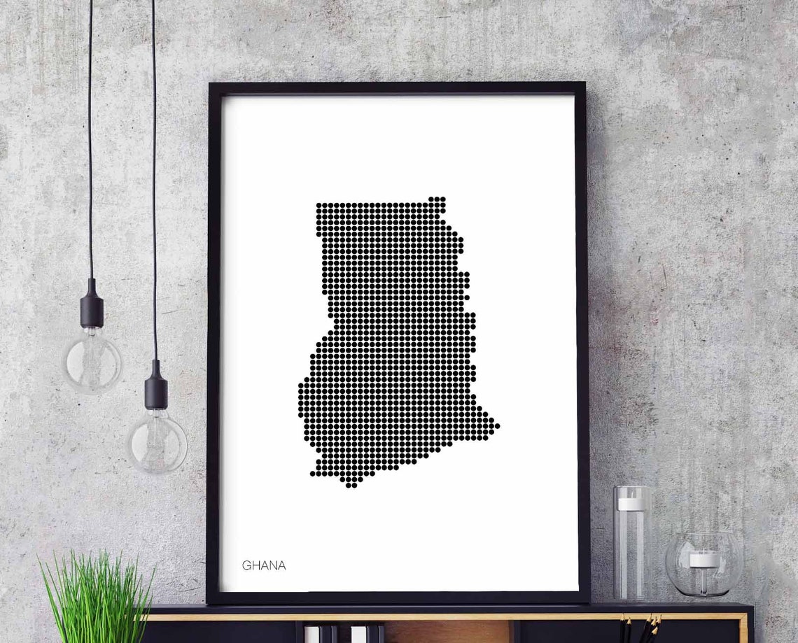 Ghana Black Dots Retro Map Minimal Monochrome Home Decor Poster