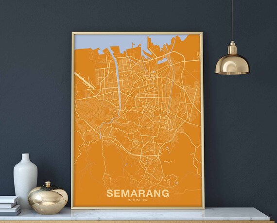 Semarang Indonesia Map Poster Color Hometown City Print Modern Home Decor Office Decoration Wall Art Dorm Bedroom Gift