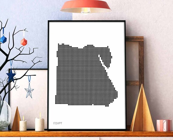 Egypt Minimal Dots Retro Map Poster, Travel Art