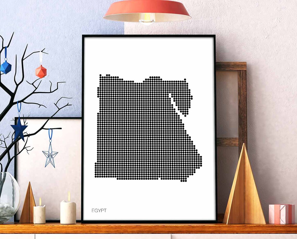 Egypt Minimal Dots Retro Map Poster, Travel Art