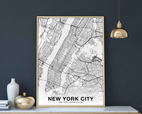 New York City NY USA Map Poster, Modern Decor