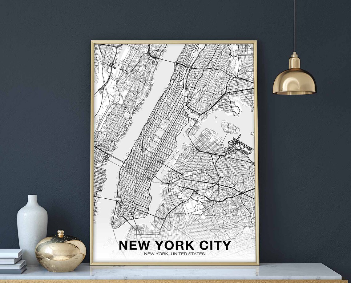 New York City NY USA Map Poster, Modern Decor