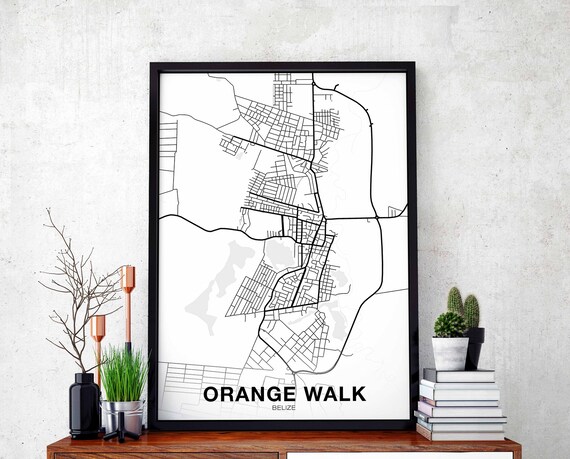 Orange Walk Belize Map Poster Hometown City Print Modern Home Decor Office Decoration Wall Art Dorm Bedroom Gift