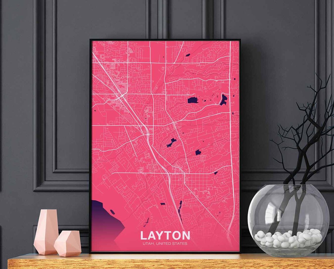 Layton Utah Vivid Hot Pink Modern Street Map City Art Poster