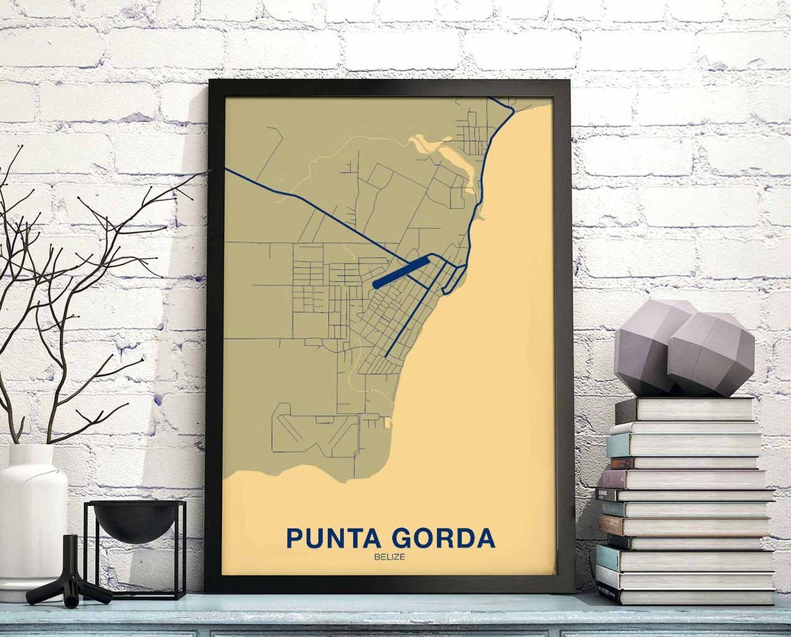 Punta Gorda Belize Yellow Blue Modern City Map Hometown Gift Poster