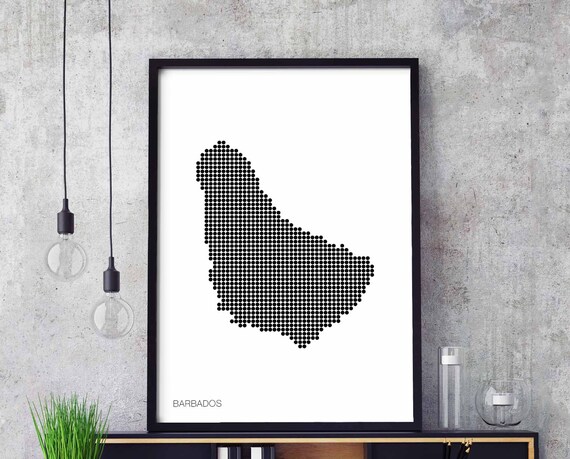 Barbados Minimal Dots Retro Map Poster Black White Wall Decor Design Modern Swiss Scandinavian Nordic Housewarming Travel Bedroom