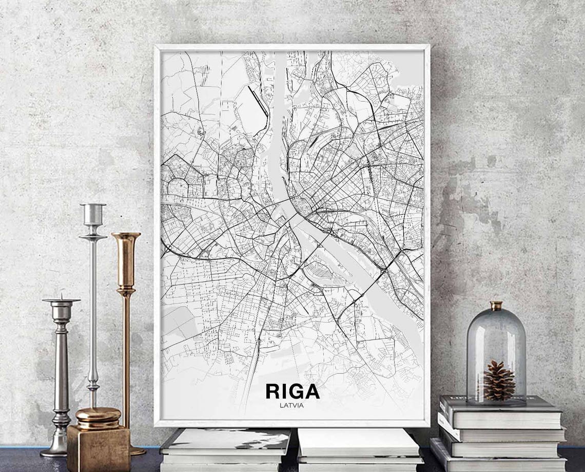 Riga Latvia Minimalist White City Map Elegant Baltic Decor Poster