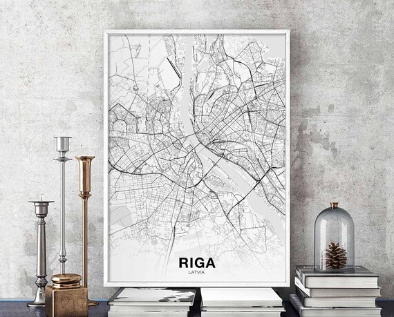Riga Latvia Map Poster Hometown City Print Modern Home Decor Office Decoration Wall Art Dorm Bedroom Gift