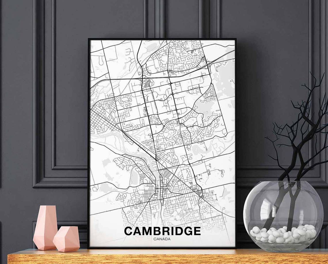 Cambridge Canada Modern Classic White City Street Map Poster