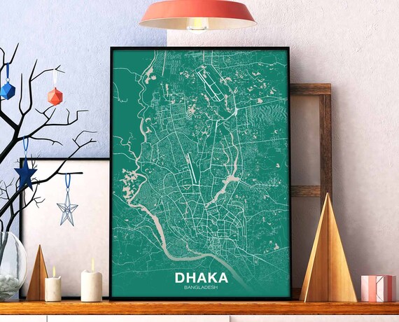 Dhaka Bangladesh Map Poster Color Hometown City Print Modern Home Decor Office Decoration Wall Art Dorm Bedroom Gift