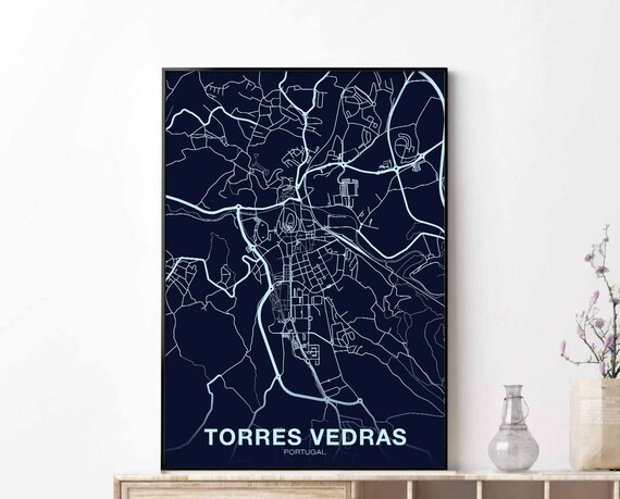 Torres Vedras Portugal Map Poster Color Night Blue Hometown City Print Modern Home Decor Office Decoration Wall Art Dorm Bedroom Gift