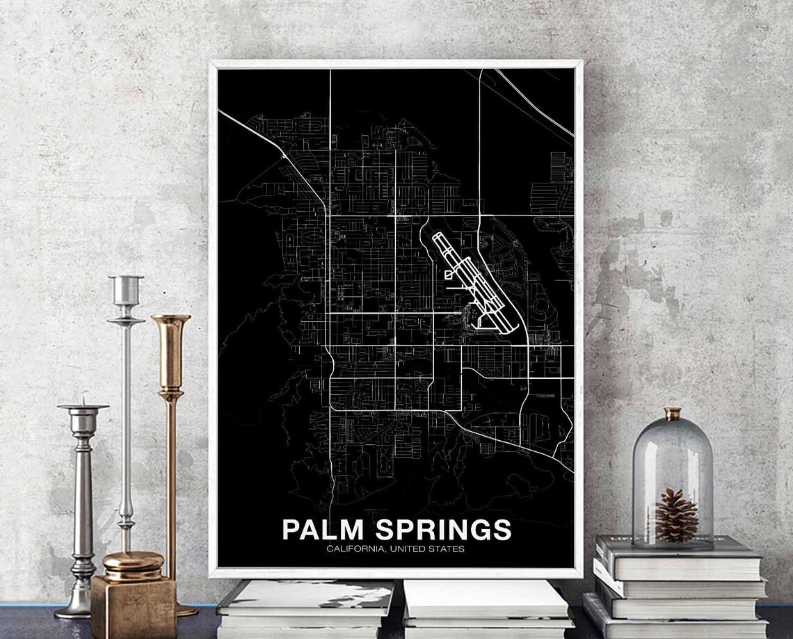Palm Springs CA USA Map Poster, Modern Home Decor