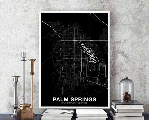 Palm Springs CA USA Map Poster, Modern Home Decor