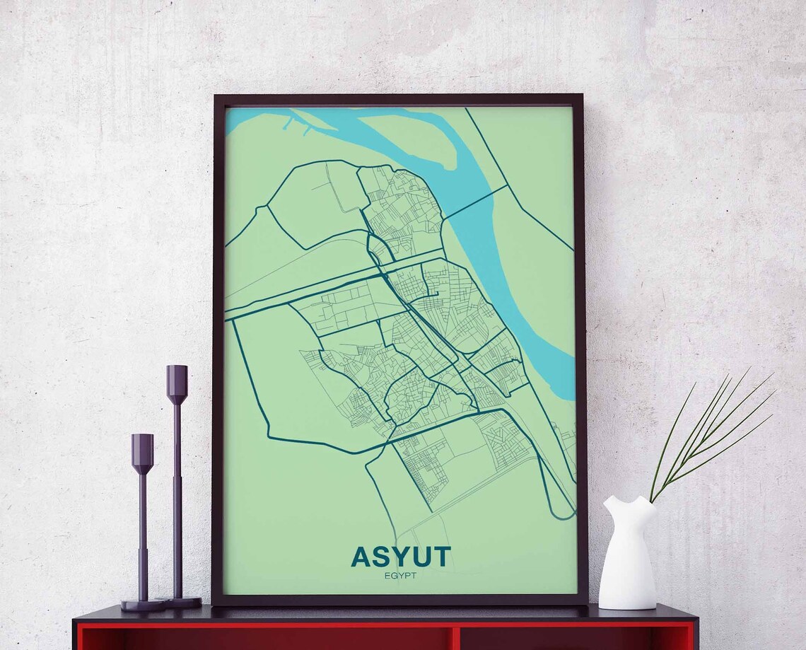 Asyut Egypt Nile River City Map Fresh Green Modern Art Poster