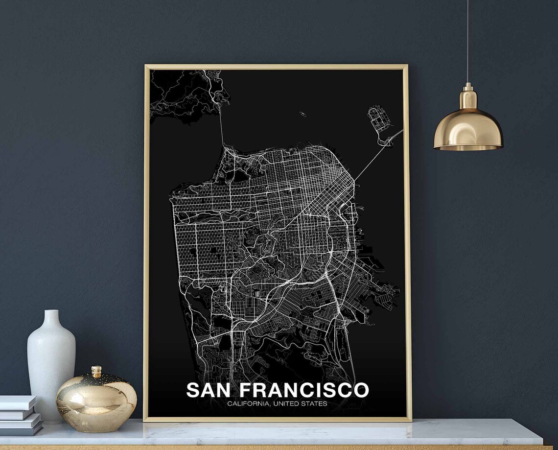 San Francisco, CA USA Map Poster, Modern Home Decor