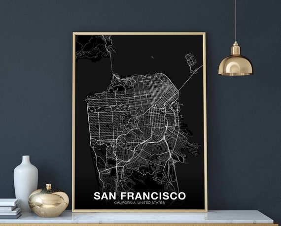 San Francisco, CA USA Map Poster, Modern Home Decor