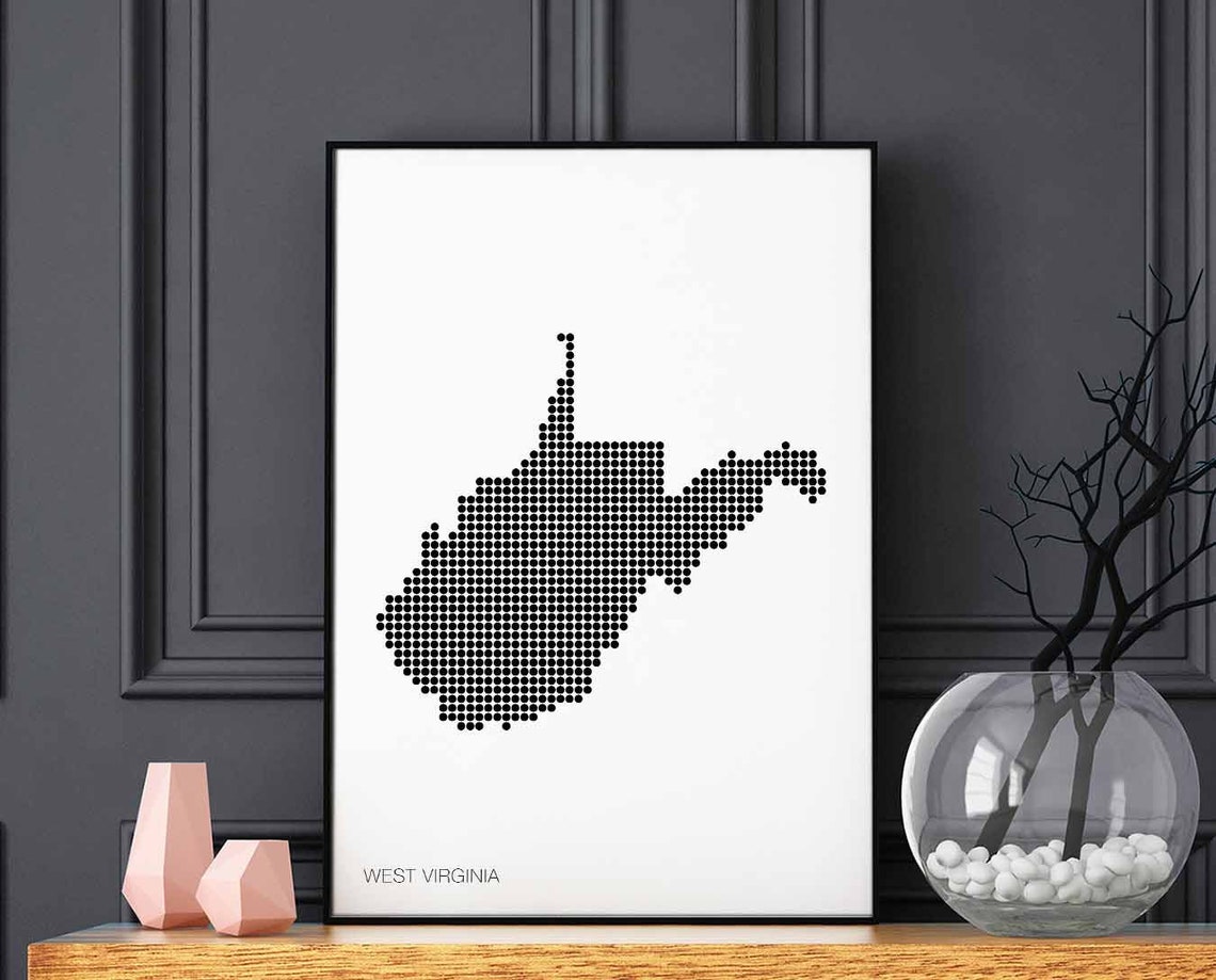 West Virginia Dotted Map Black And White Minimalist State Poster