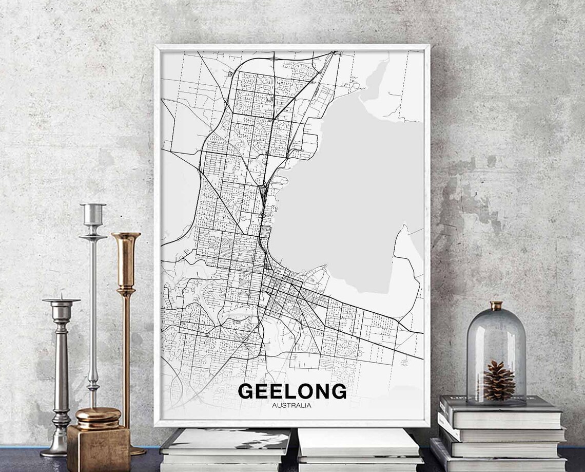 Geelong Australia Minimalist Monochrome City Street Map Poster