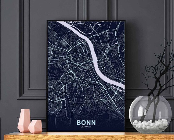 Bonn Germany Map Poster Color Hometown City Print Modern Home Decor Office Decoration Wall Art Dorm Bedroom Gift