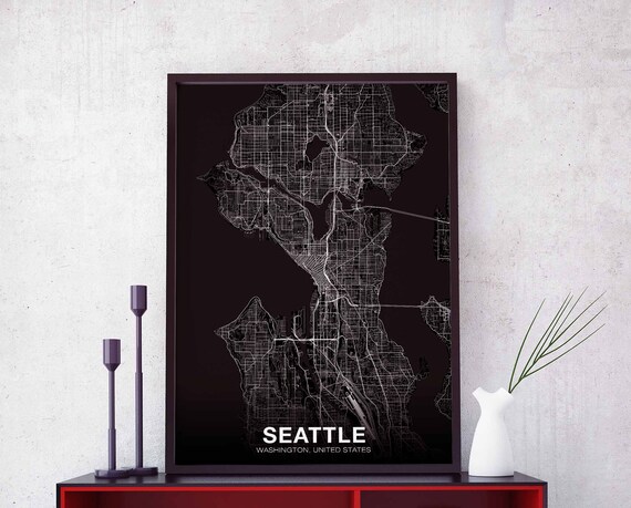 Seattle Washington Wa Usa Map Poster Black White Hometown City Print Modern Home Decor Office Decoration Wall Art Dorm Bedroom Gift