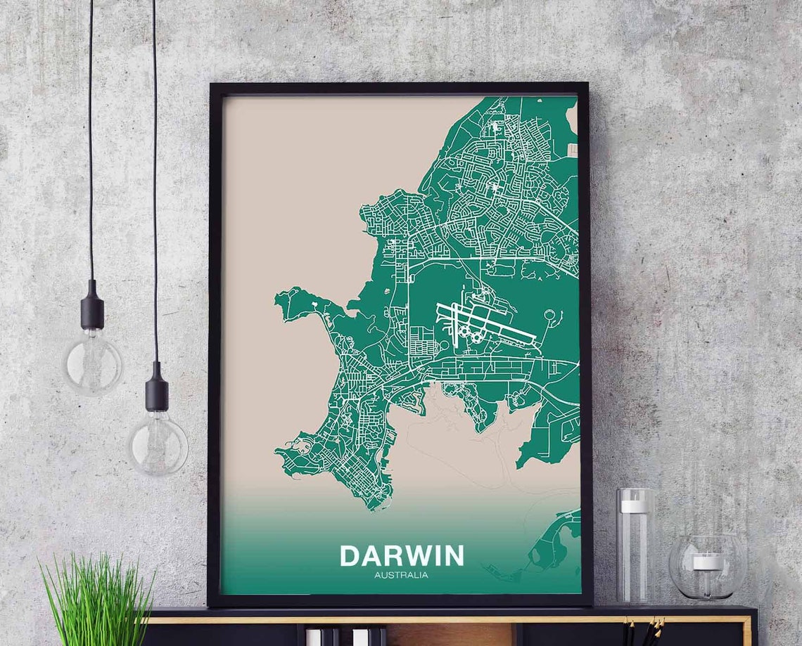 Darwin Australia City Street Map Teal Modern Minimalist Poster