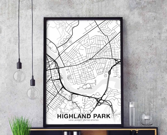 Highland Park Illinois Il Us Map Poster Black White Hometown City Print Modern Home Decor Office Decoration Wall Art Dorm Bedroom Gift