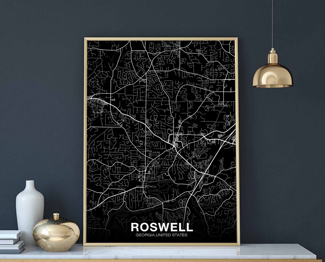 Roswell Georgia Black Street Map White Line Atlanta Suburb Poster