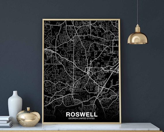 Roswell Georgia Ga Usa Map Poster Black White Hometown City Print Modern Home Decor Office Decoration Wall Art Dorm Bedroom Gift