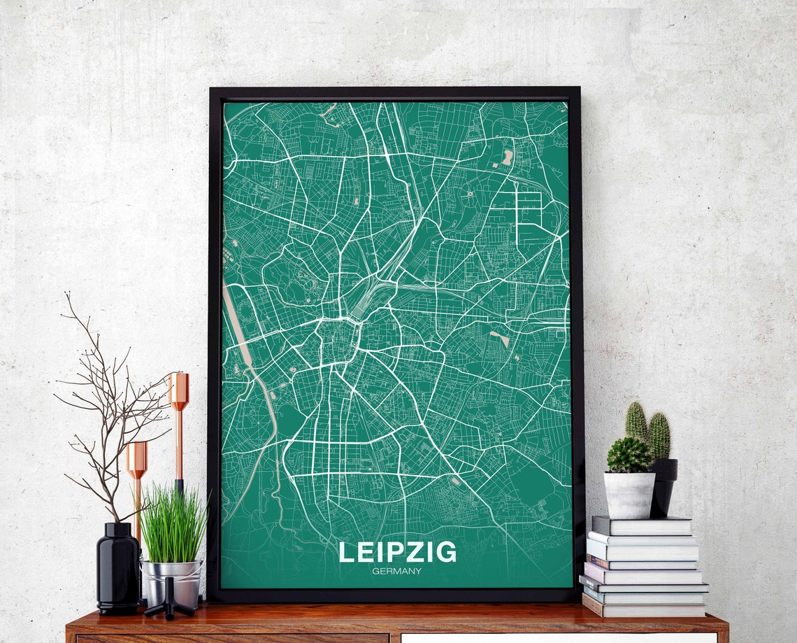 Leipzig Germany Green Minimalist Hometown Street Map Home Decor Poster