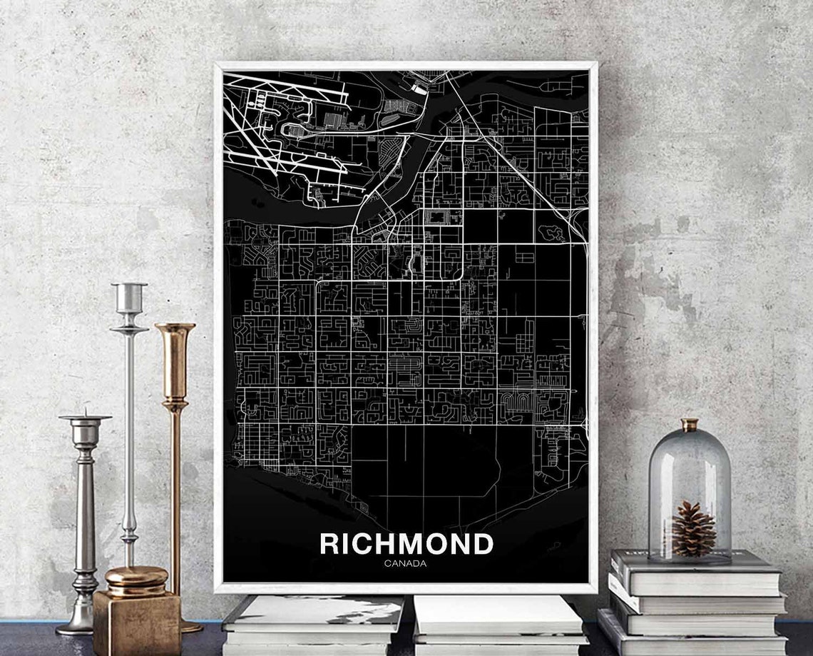 Richmond Canada Map Poster Black White Modern British Columbia Artwork