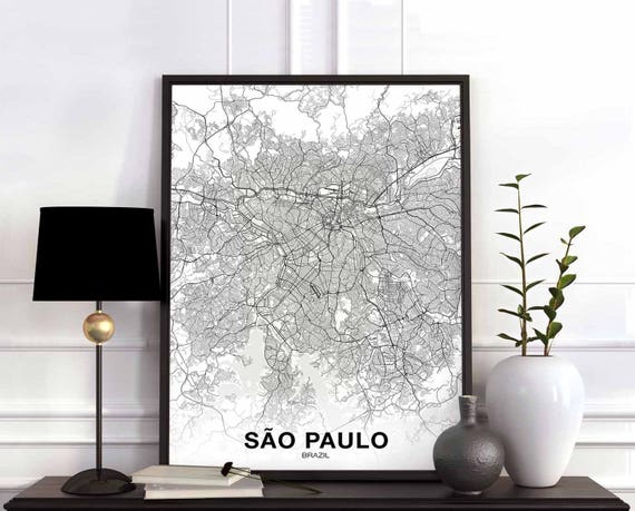 Sao Paulo Brazil Map Poster, Modern Home Decor