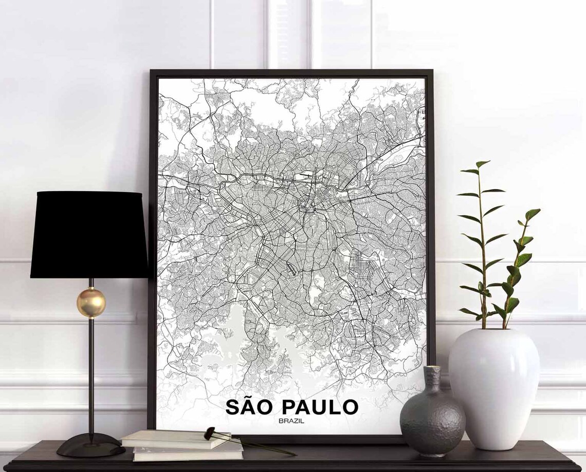 Sao Paulo Brazil Map Poster, Modern Home Decor