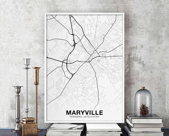 Maryville Tennessee Tn Usa Map Poster Black White Hometown City Print Modern Home Decor Office Decoration Wall Art Dorm Bedroom Gift