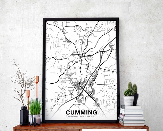 Cumming Georgia Ga Usa Map Poster Black White Hometown City Print Modern Home Decor Office Decoration Wall Art Dorm Bedroom Gift