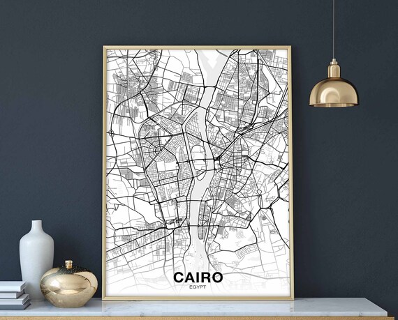 Cairo Egypt Map Poster Black White Hometown City Print Modern Home Decor Office Decoration Wall Art Dorm Bedroom Gift