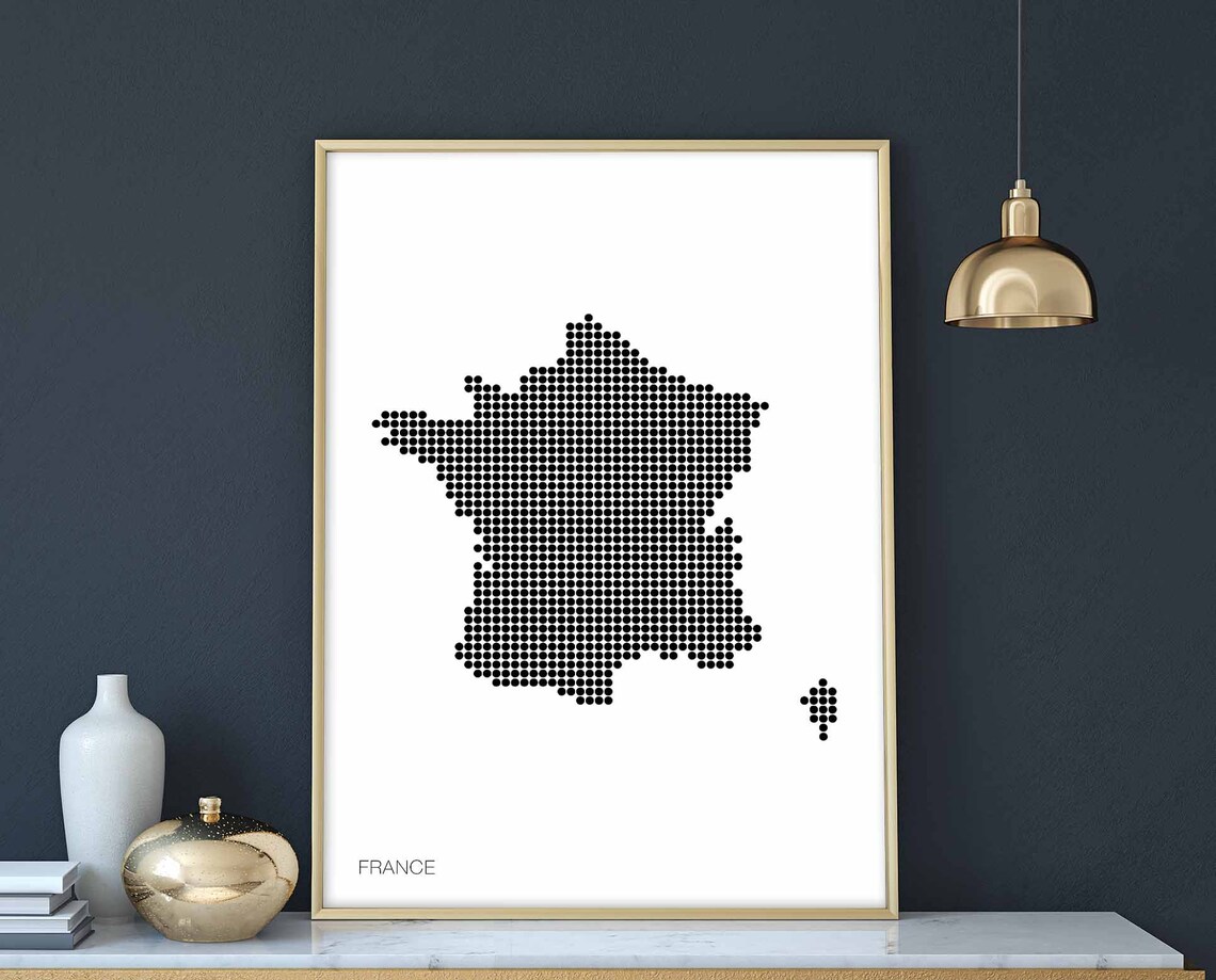 France Country Dotted Map Black White Minimalist Europe Map Poster