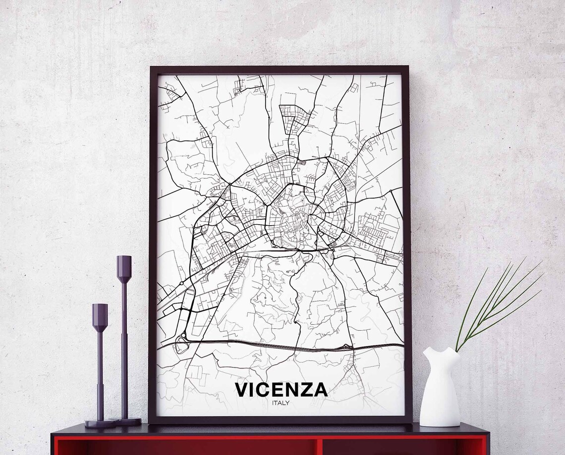 Vicenza Italy City Street Map Minimalist Black White Art Poster