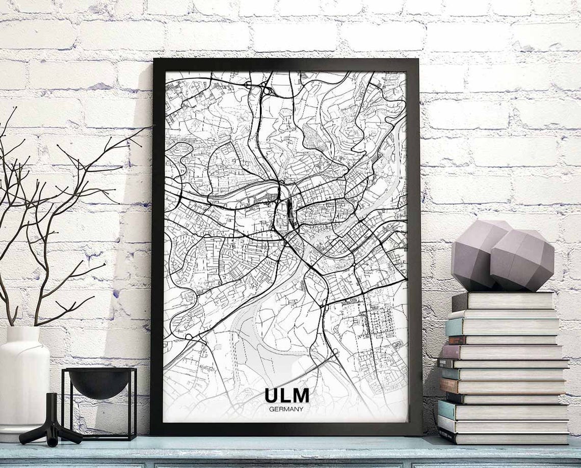Ulm Germany Street Map Minimalist Black White Modern City Poster