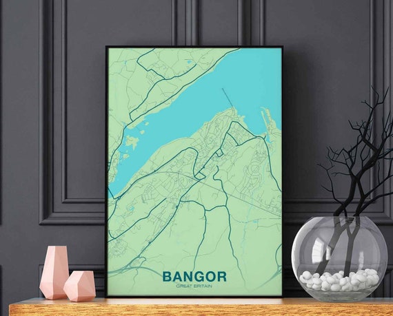 Bangor Great Britain Poster Color Hometown City Print Modern Home Decor Office Decoration Wall Art Dorm Bedroom Gift