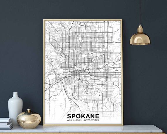 Spokane Washington Wa Usa Map Poster Black White Hometown City Print Modern Home Decor Office Decoration Wall Art Dorm Bedroom Gift