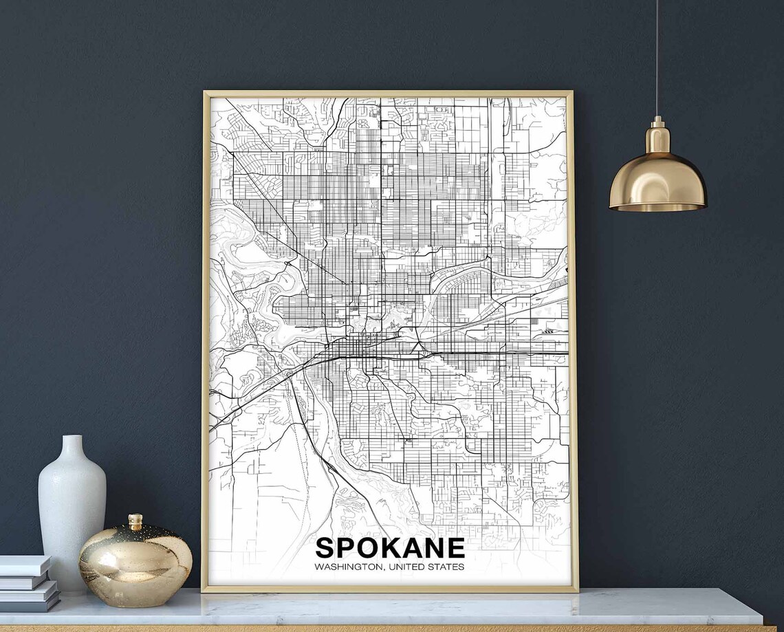 Spokane Washington Minimalist White Street Map City Art Print