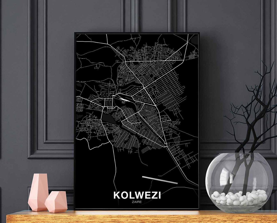 Kolwezi Zaire Black Minimalist City Street Map Warm Fresh Poster