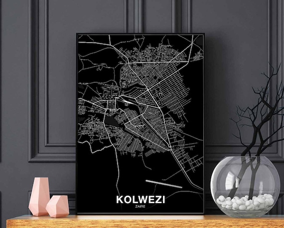 Kolwezi Zaire Map Poster Black White Hometown City Print Modern Home Decor Office Decoration Wall Art Dorm Bedroom Gift