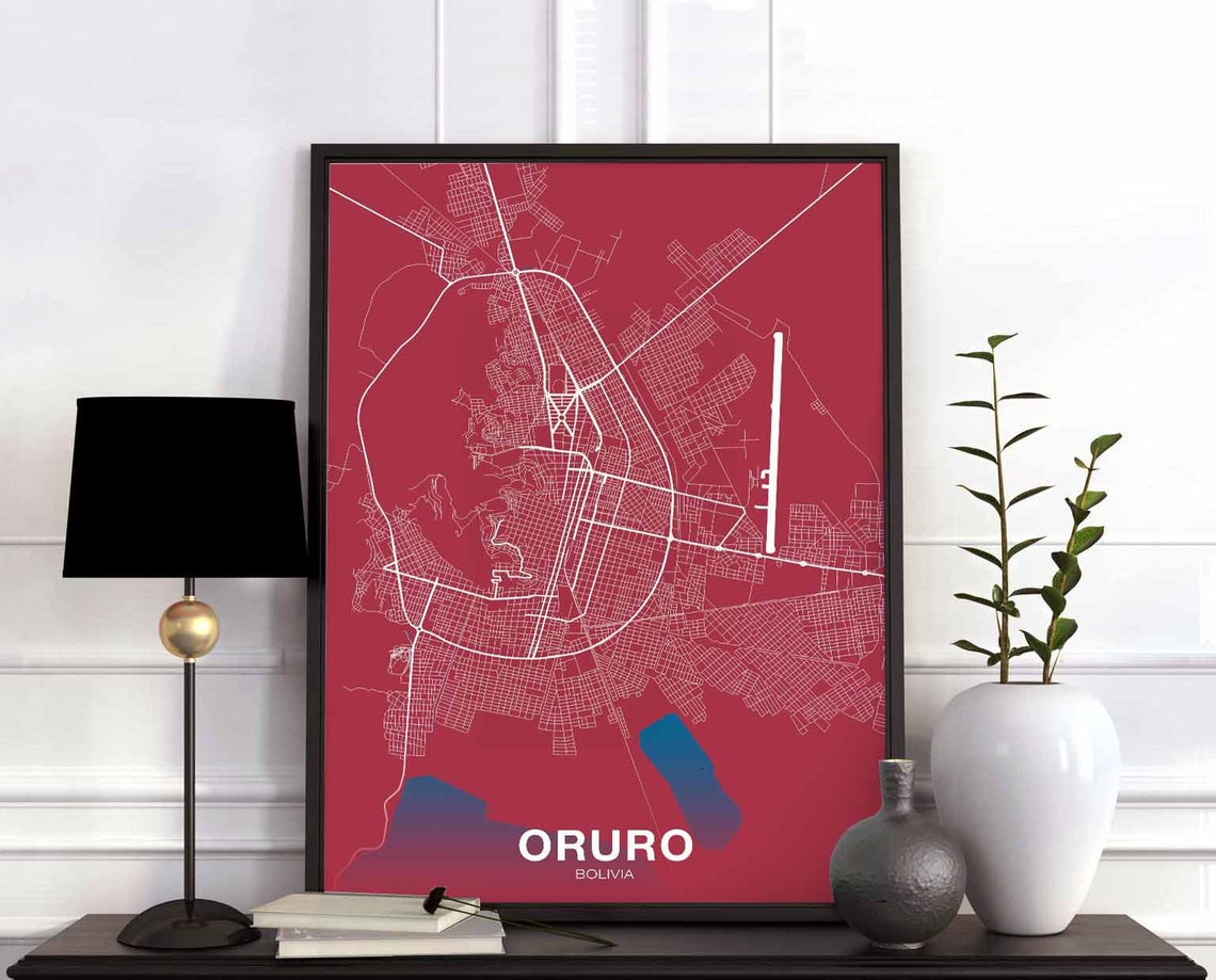 Oruro Bolivia Red Minimalist City Street Map Hometown Poster