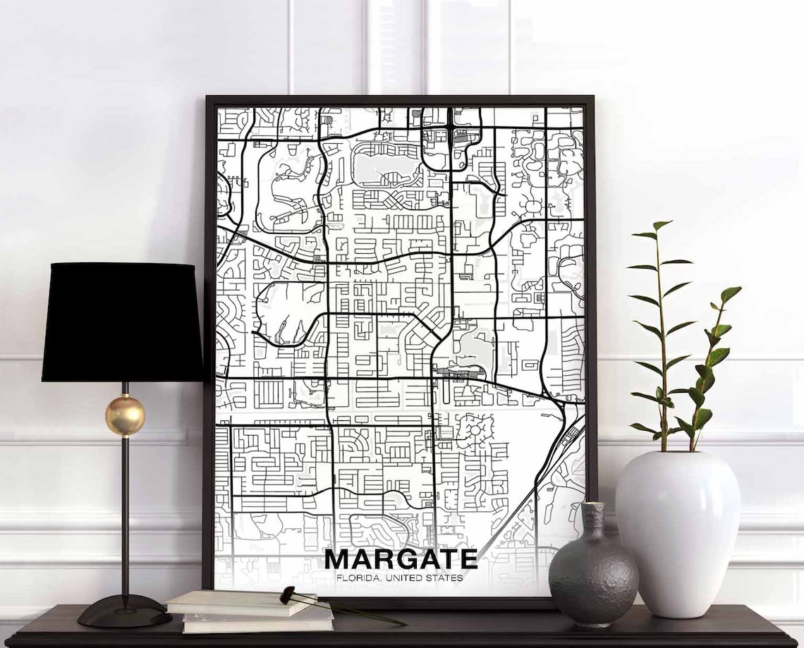 Margate Florida United States Black and White City Street Map Poster