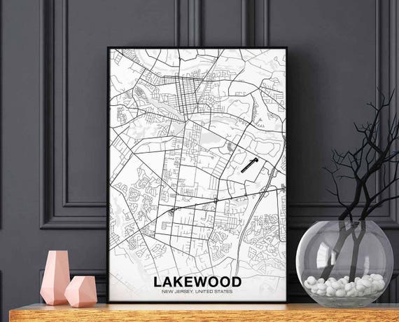 Lakewood New Jersey Nj Usa Map Poster Black White Hometown City Print Modern Home Decor Office Decoration Wall Art Dorm Bedroom Gift